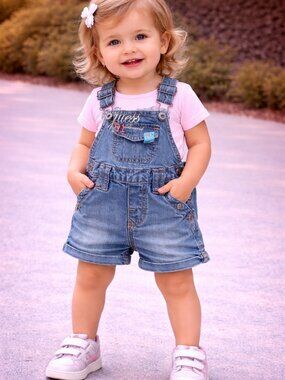 Guess Baby Denim Shortalls Overalls Blue Jean Romper Toddler KDS13